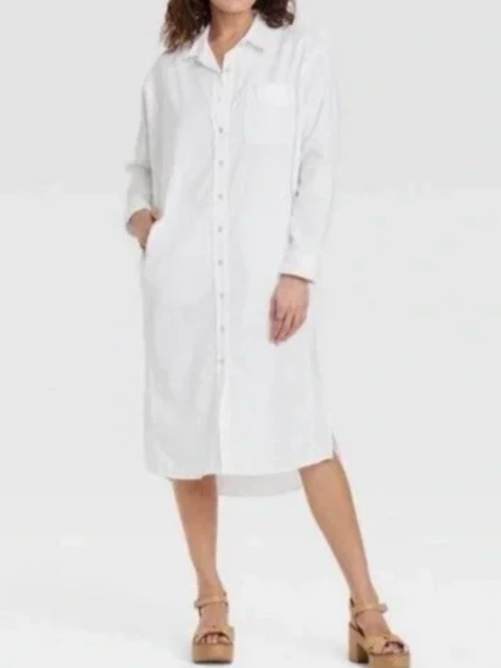 Universal Thread  women’s casual White Long Sleeve Shirt Dress size M 100%cotton
